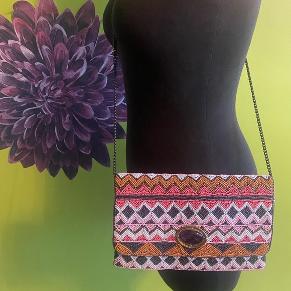 New Mary Frances Beaded Crossbody/Clutch Flap Bag